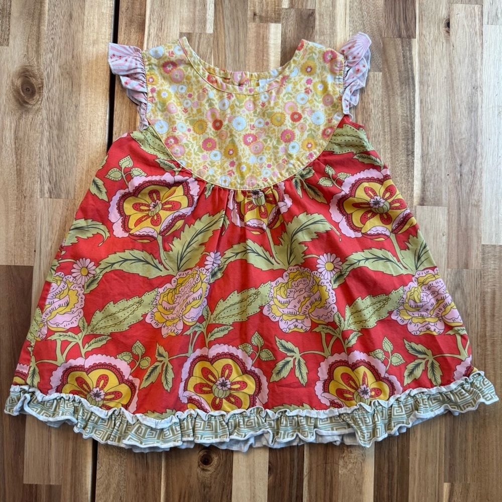 Matilda Jane Serendipity Girls Floral Ruffle Dress Red Yellow Size 2‎ D1138 - Picture 2 of 7